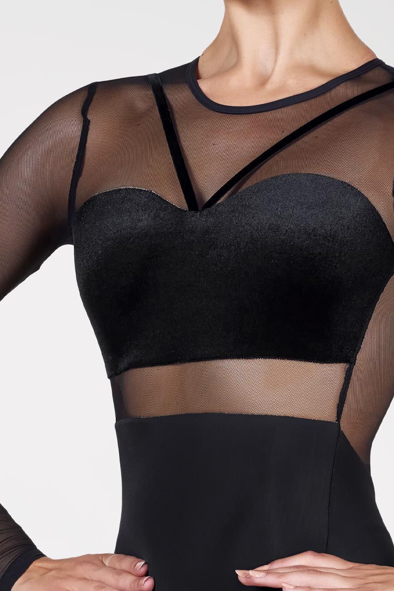 Long Sleeve Leotard with Velvet Trims