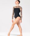 Printed Mesh Long Sleeve Leotard