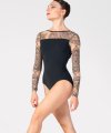 Printed Mesh Long Sleeve Leotard
