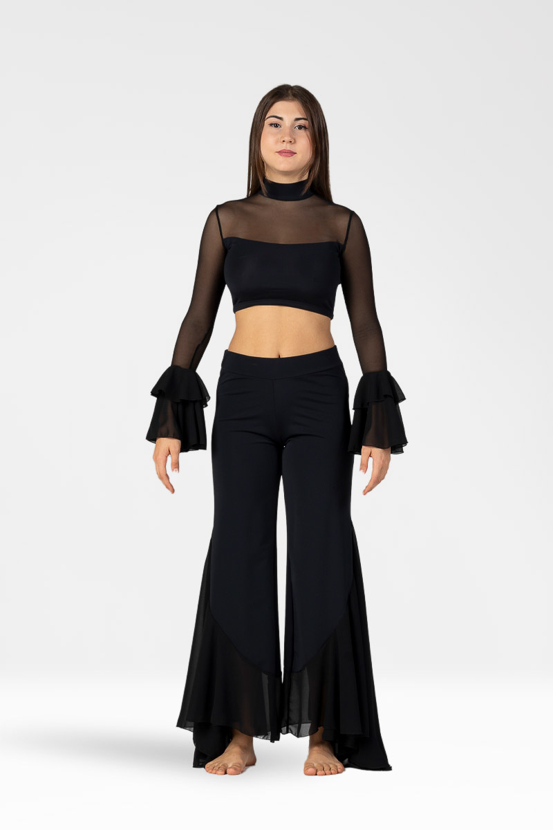 Pantaloni Lunghi e Svasati con Rouche