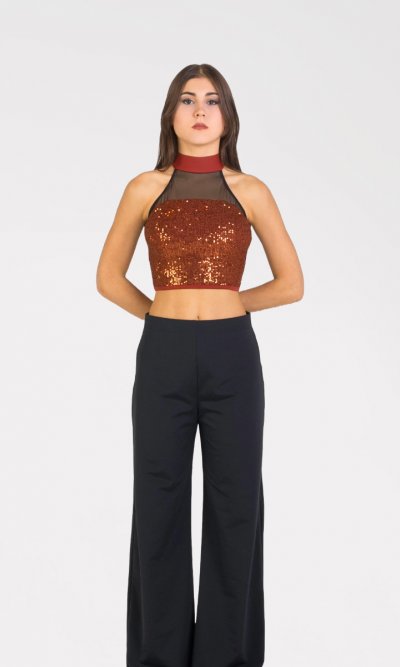 Top Paillettato con Scollo all'Americana