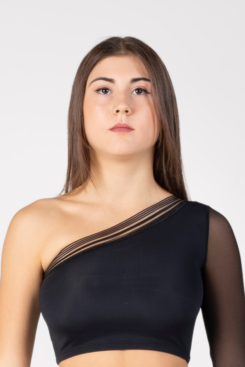 Top Asimmetrico con Manica in Rete