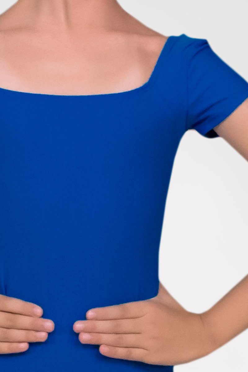 Short Sleeves Leotard with Square Neckline